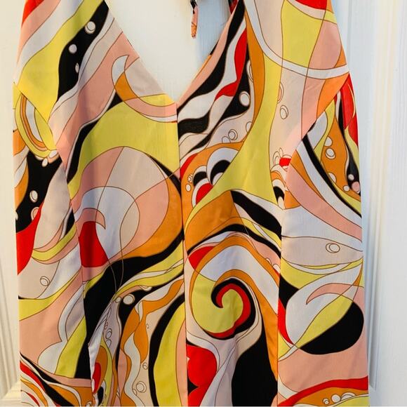 Metro Style Psychedelic Retro Print Flyaway Halter Jumpsuit S/M - Picture 2 of 6